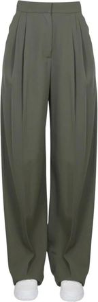 Alexander McQueen Geplooide Wijde Pijpen Broek - Dames - Wijde Broeken - Groen - M - Wol - Broeken
