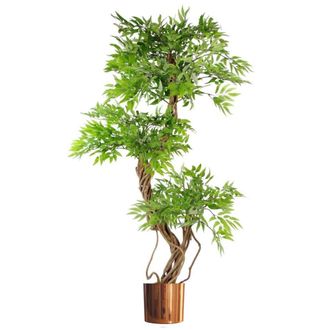 Leaf 140cm Realistic Artificial Japanese Fruticosa Ficus Tree, Green Copper