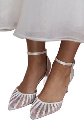 Coast Bridal Krystal Satin Mesh Detail High Stiletto Heel Court Shoes, 4, White