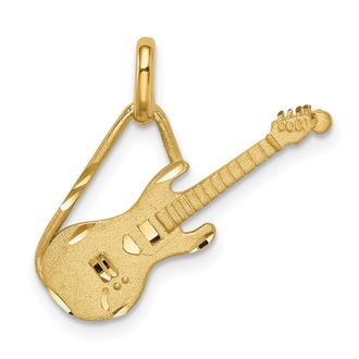 Diamond2Deal 14k Yellow Gold Brushed and Diamond-cut Electric Guitar Pendant