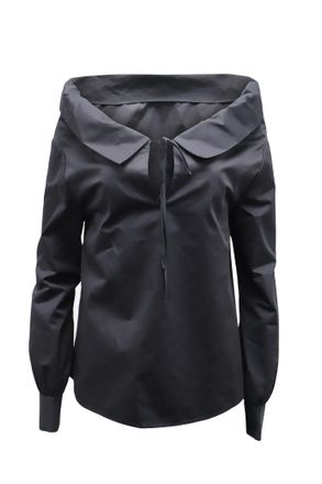 Co Co Long Sleeve Blouse in Black Cotton Poplin