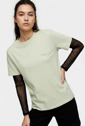 Only Kurzarmshirt ONLY ONLLUCY MONJA SS TOP JRS NOOS, Damen, Gr. XL, laurel gr&uuml;n print:stay fresh, Jersey, Obermaterial: 100% Baumwolle, bedruckt, regular 