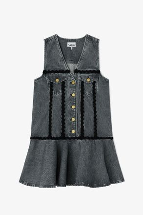 Ganni Grey Dress in Rigid Denim - Size 34 Organic Cotton