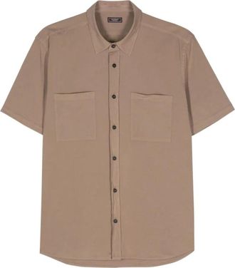 PESERICO Bruine Katoenmix Poplin Overhemd - Heren - Korte mouwen Overhemden - Bruin - 2XL - Katoen - Overhemden