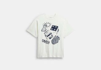 Coach Mens Dice Collage Relaxed T-Shirt in White, Size X-Large | Organic Cotton