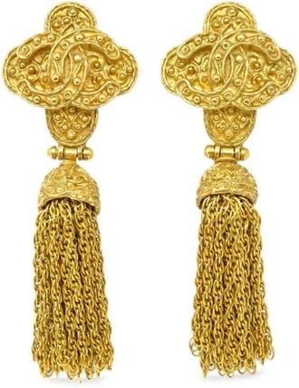 Chanel 1994 CC embossed-finish tassel clip-on earrings - women - Gold Plated - One Size