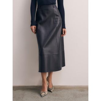 The Fold Andalo Leather Skirt in Navy at Nordstrom, Size 10