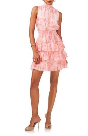 1.State Floral Smocked Mock Neck Tiered Dress in Rose Gauze at Nordstrom Rack, Size Large