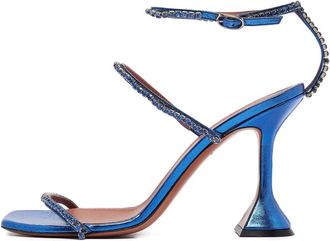 Amina Muaddi Sandali Gilda con cristalli 100mm - Blu