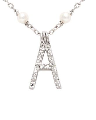 Jane Basch Silver 0.12 Ct. Tw. Diamond 2Mm Pearl Initial Necklace (A-Z)