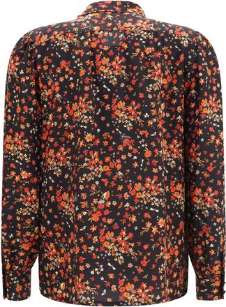 Gucci Womens Shirt Flora Print Silk Tie-Neck Black-Red-Multicolour Black/red/multicolour