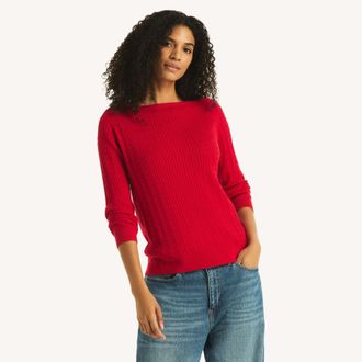 Nautica Womens Cable Boatneck Sweater