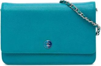 Chanel Pre-owned Cross Body Bags, female, Blue, Size: ONE SIZE Pre-owned Leather wallets