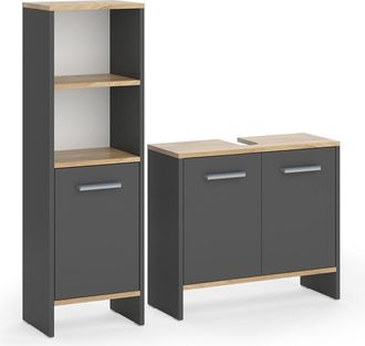 Vicco Conjunto De Muebles De Ba&ntilde;o Karli, Antracita/roble Dorado, 2 Piezas, Vicco