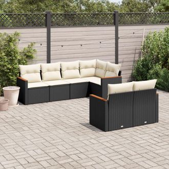 vidaXL Vidaxl - Set De Comedor De Jard&iacute;n 7 Pzas Y Cojines Rat&aacute;n Sint&eacute;tico Negro