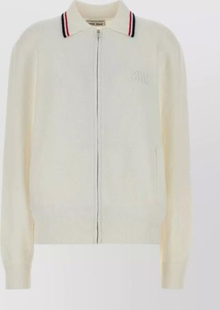 Miu Miu stretch cotton blend cardigan with contrast collar