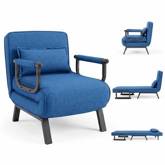 Costway Costway Convertible Sleeper Chair 3-in-1 Folding Sofa Bed Adjustable Backrest in Blue