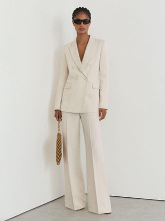 Reiss Womens White Petite Jacquard Double-breasted Suit Blazer, 10