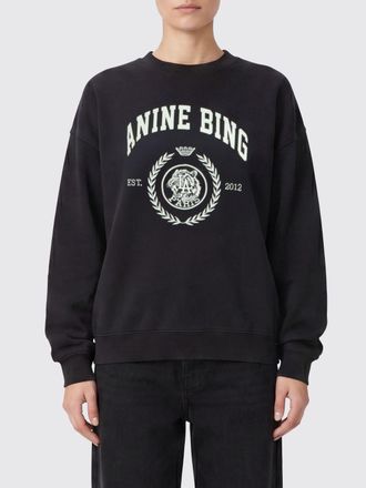 Anine Bing Felpa girocollo in cotone con logo e spalle cadute