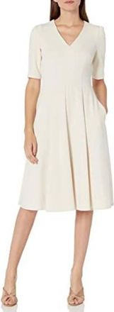 Donna Morgan V-Neck Short Sleeve A-Line Dress In Horn
