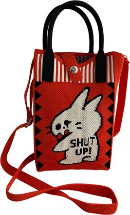 Generic Knitted Mobile Phone Crossbody Bag with Magnetic Buckle, Polyester Fiber Vertical Square Shoulder Bag, 12x18cm with 110cm Strap, Cartoon Design (red)