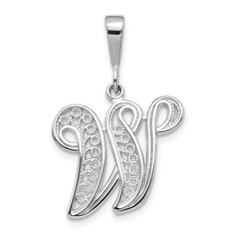 Diamond2Deal 10K White Gold Filigree Initial W Pendant