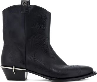 Roberto Cavalli Textano debossed-leather fang boots - Black