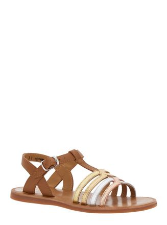 Pom dApi Girls Brown Open Toe Sandals With Band Details Leather