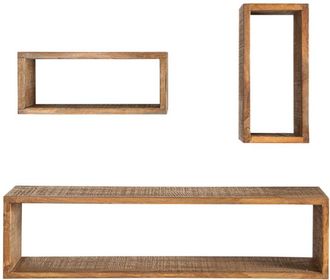 Global Interiors 3er-Set Massivholz Wandregal Hemingway - Mango Braun