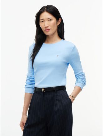 Tommy Hilfiger Womens Long-Sleeve Crewneck Favorite T-Shirt - Light Blue - XXL
