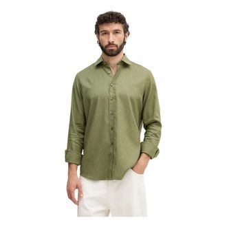 Karl Lagerfeld Linnen Shirt - Heren - Casual Overhemden - Groen - 3XL - Linnen - Overhemden