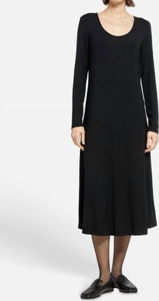 Vince Long Sleeve Scoopneck Midi Dress In Black