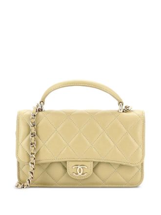 Chanel Classic Top Handle Flap Phone Holder with Chain Quilted Lambskin crossbody bag - Neutrals