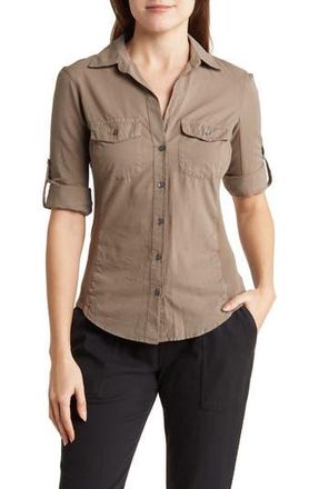 James Perse Three-Quarter Sleeve Button-Up Shirt in Ammo at Nordstrom Rack, Size 0