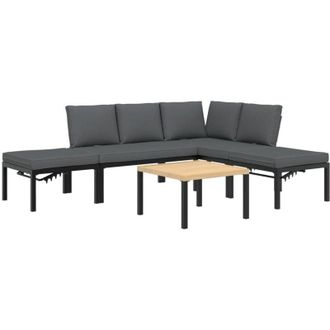 vidaXL Set De Sof&aacute;s De Jard&iacute;n Con Cojines 5 Piezas Aluminio Negro Vidaxl
