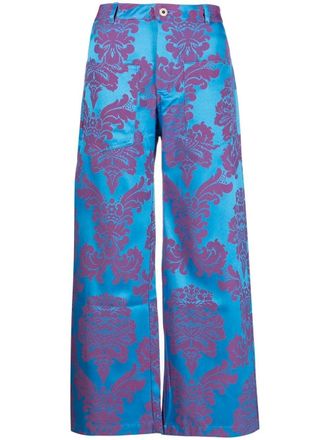 Marques Almeida Pantaloni crop ampi con stampa a fiori - Blu