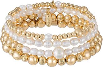 Ettika Ettika 18K Plated 4-5mm Pearl Cuff and Bangle Set