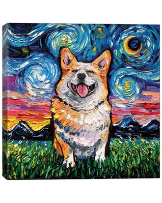 iCanvas Discontinued Icanvas Smiling Corgi Night By Aja Trier Wall Art