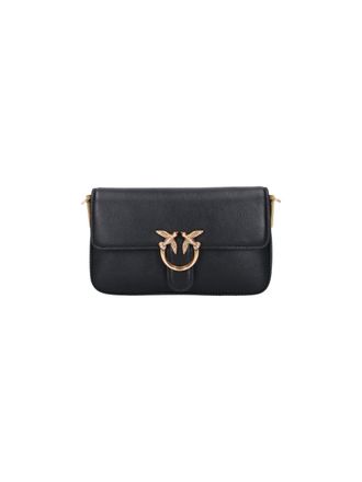 Pinko Black Leather One Love Baby Shoulder Bag