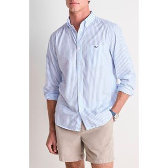 Vineyard Vines Seabird Stripe Perfect Wash Classic Fit Cotton Button-Down Shirt in Jake Blue at Nordstrom, Size Medium