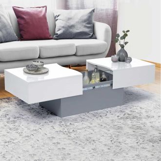 IDMarket Mesa De Centro Corredera Marta De Madera Gris Con Tapa Blanca