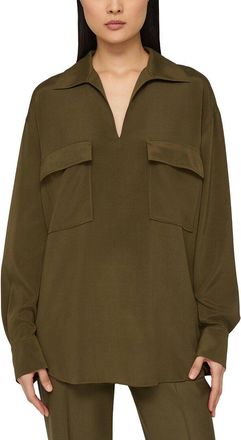 Lafayette 148 New York Patch Pocket Silk-Blend Popover Shirt