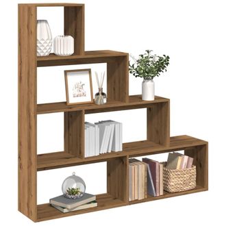 Berkfield Home Room Divider Bookcase 4-Tier Artisan Oak 143.5x29x143.5 cm Engineered Wood in Brown