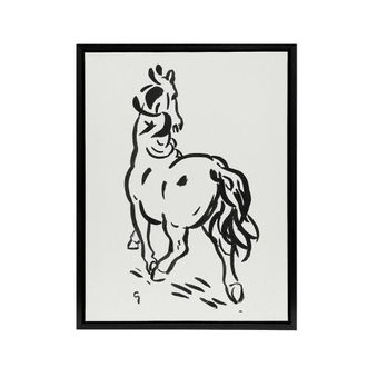 Artery8 Horse Black & White Ink Sketch Leo Gestel Black Framed Canvas Art | Size: W24 x H32