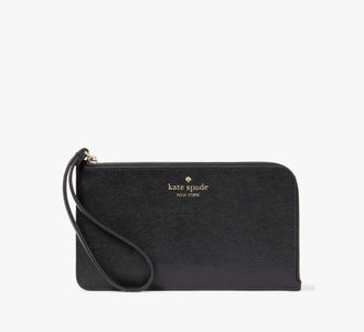 Kate Spade New York Womens Lucy Wristlet in Black | Saffiano Leather