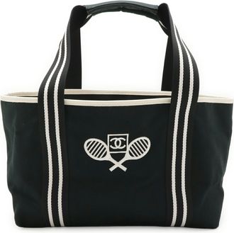 Chanel Sport Black White Canvas Leather Shoulder Bag Tote Bag (Pre-Owned)