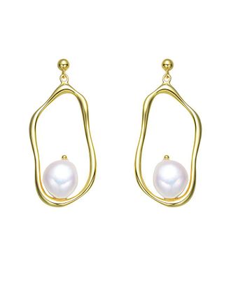 Genevive 18K Over Silver 11Mm Freshwater Pearl Earrings