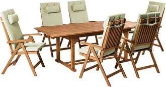 Beliani 6 Seater Garden Dining Set Acacia Wood Foldable Chairs Green Cushions Java Premium