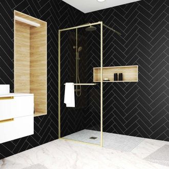 Aurlane Parete doccia Oro Spazzolato 100x200cm - Portasciugamani e Mensola