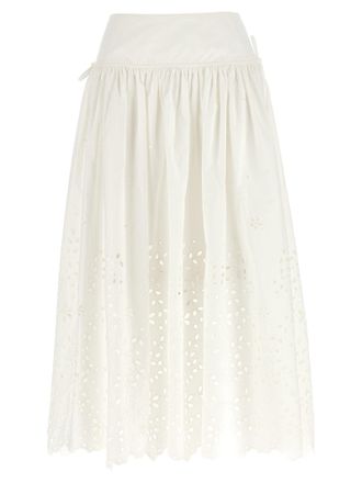 Self Portrait White Cotton Embroidered Midi Skirt